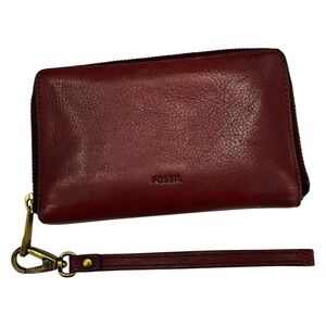 FOSSIL Emma Burgundy Leather Zip Around Wallet Clutch Wristlet